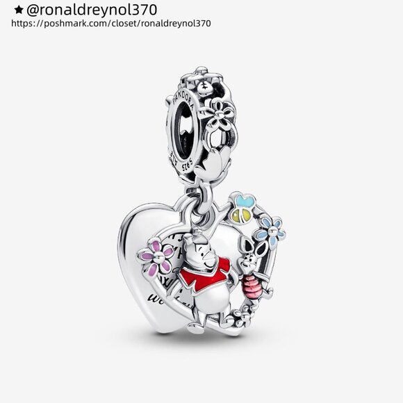 Pandora Disney Winnie the Pooh & Piglet Double Dangle Charm - Picture 1 of 5